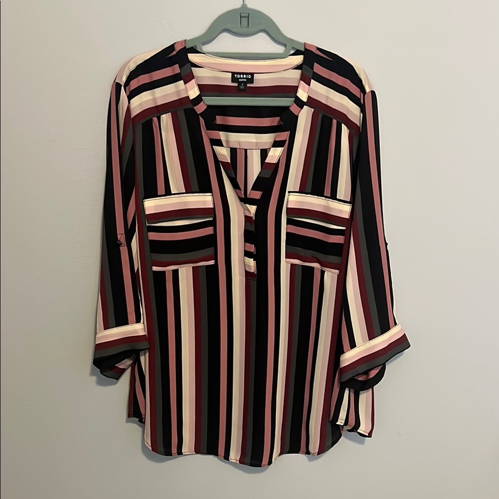 Torrid Women's Striped Black and Pink Top
